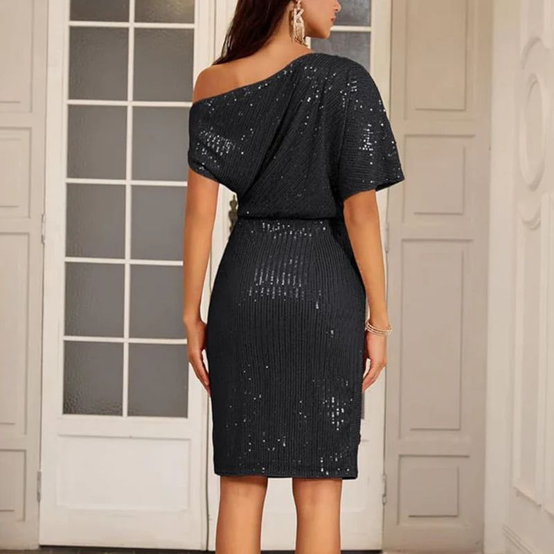 Women's one-shoulder sequined evening dress