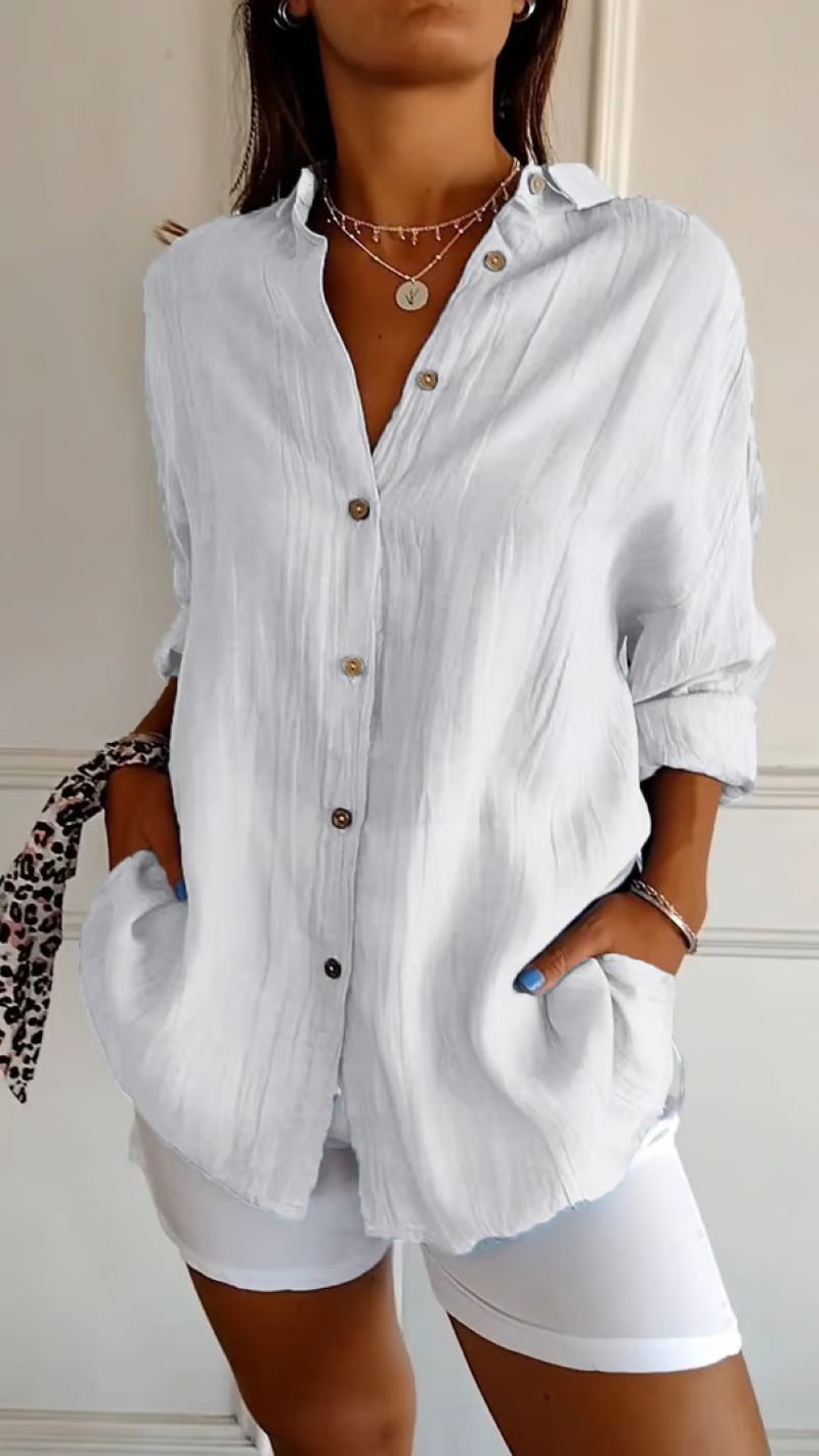 ✨Women's Cotton and Linen Casual Single-Breasted Pleated Lapel Shirt