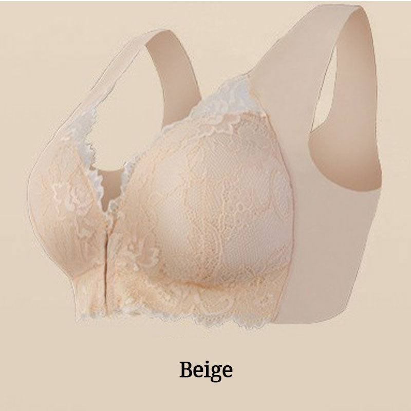 Breathable front loop bra with lace