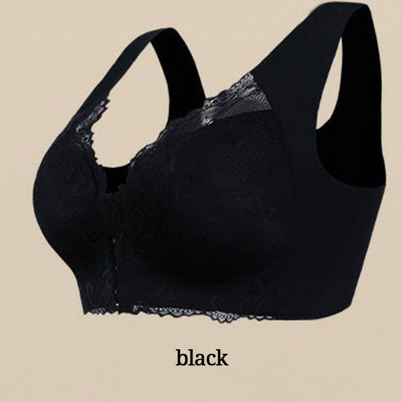 Breathable front loop bra with lace