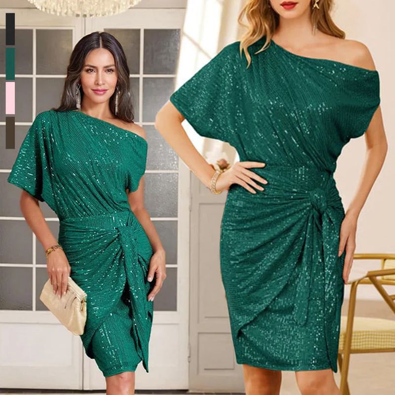 Women's one-shoulder sequined evening dress