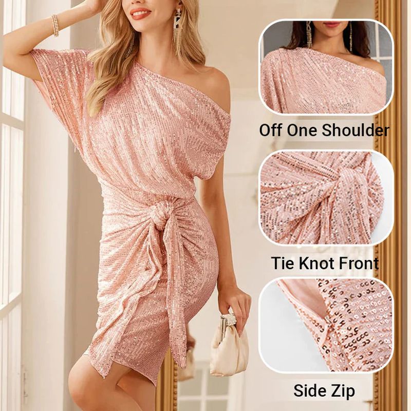 Women's one-shoulder sequined evening dress