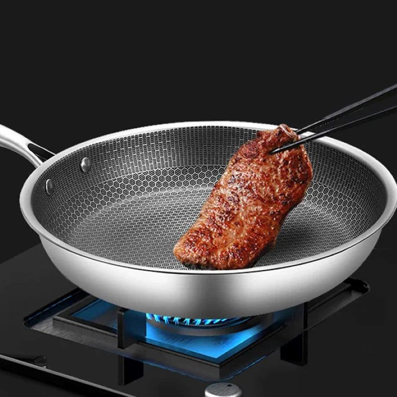 Non-stick stainless steel honeycomb frying pan