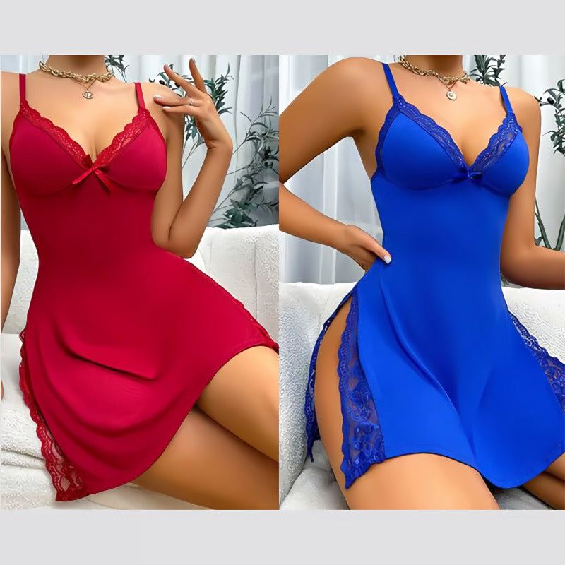 ππ Lace Bow Slit Nightdress