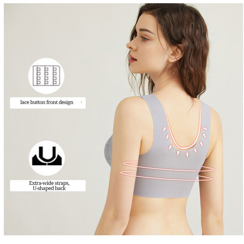 Breathable front loop bra with lace
