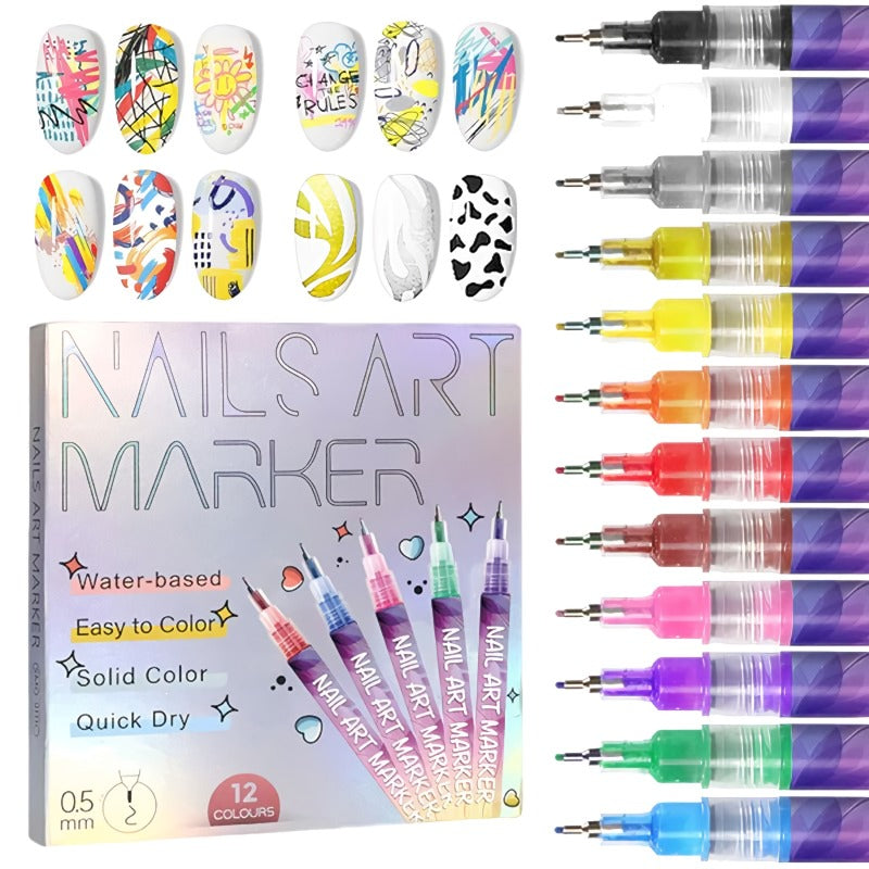 ⏳12 Pcs Colorful Nail Art Pen Set🎨💅