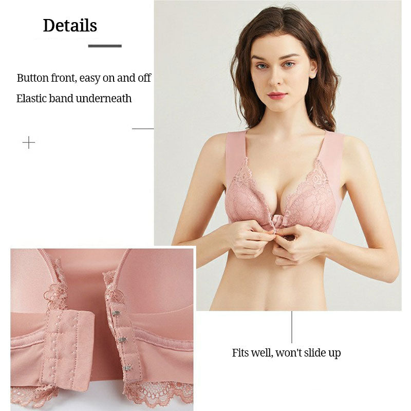 Breathable front loop bra with lace