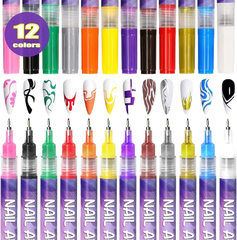 ⏳12 Pcs Colorful Nail Art Pen Set🎨💅