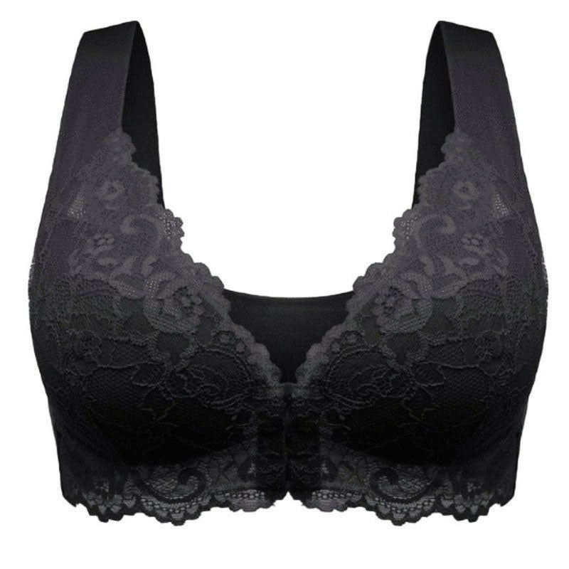 Breathable front loop bra with lace