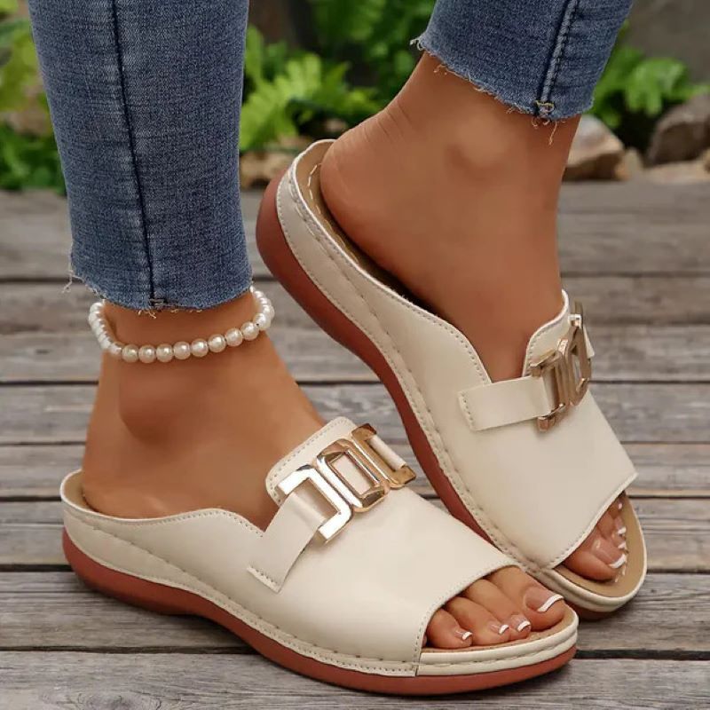 Artificial Leather Open Toe Slippers
