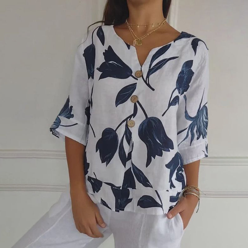 Printed V-neck Tunic Top