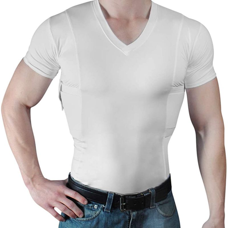 Hidden holster tactical high elastic round neck T-shirt