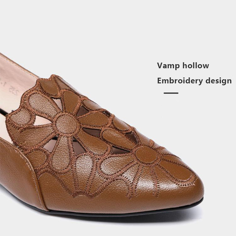 Women's Pointed Toe Hollow Breathable Comfortable Leather Shoes