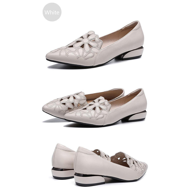 Women's Pointed Toe Hollow Breathable Comfortable Leather Shoes