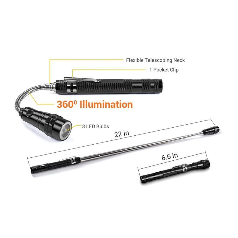Telescoping Flexible Magnetic Pickup LED Flashlight