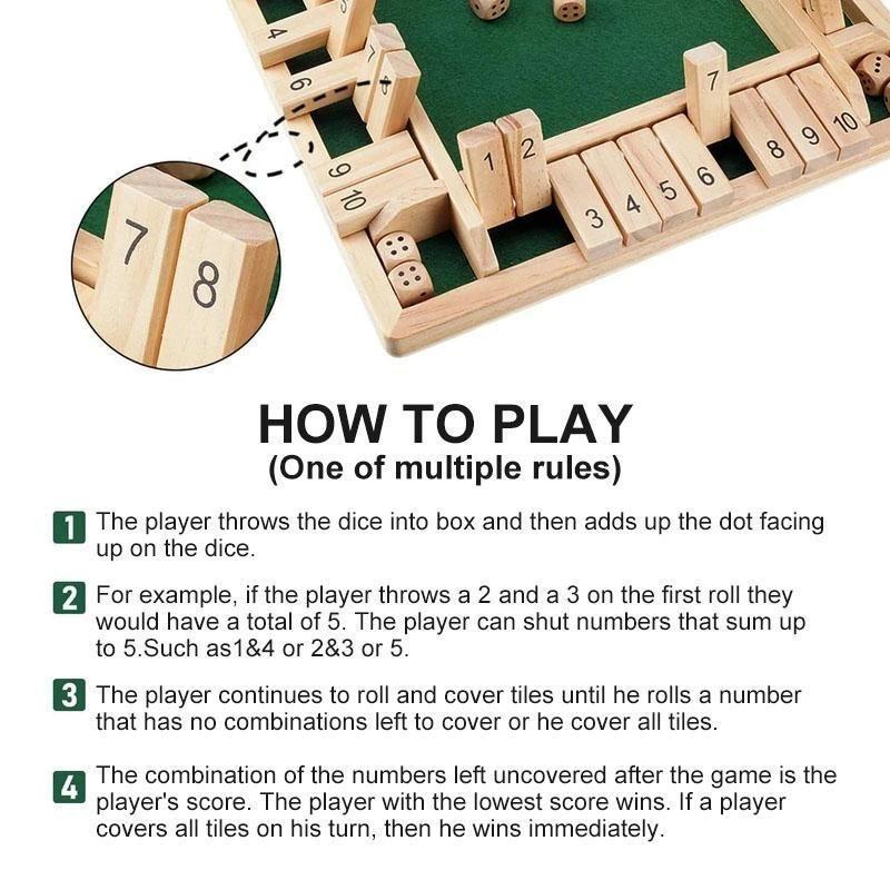 4-Player Shut The Box Wooden Table Dice Game