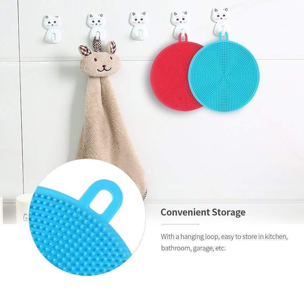 Food Grade Multi-Function Antibacterial Silicone Scrubber Sponge Cleaning Brush Kitchen , 5pcs