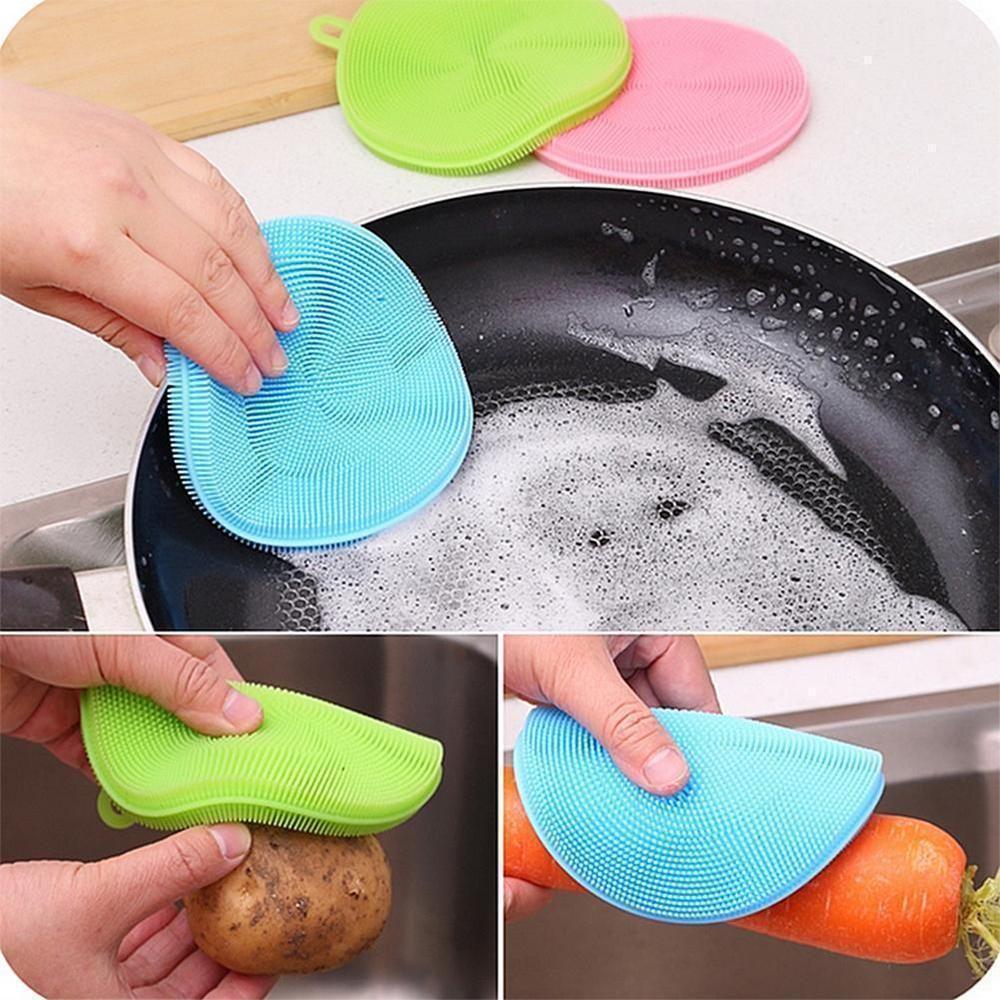 Food Grade Multi-Function Antibacterial Silicone Scrubber Sponge Cleaning Brush Kitchen , 5pcs