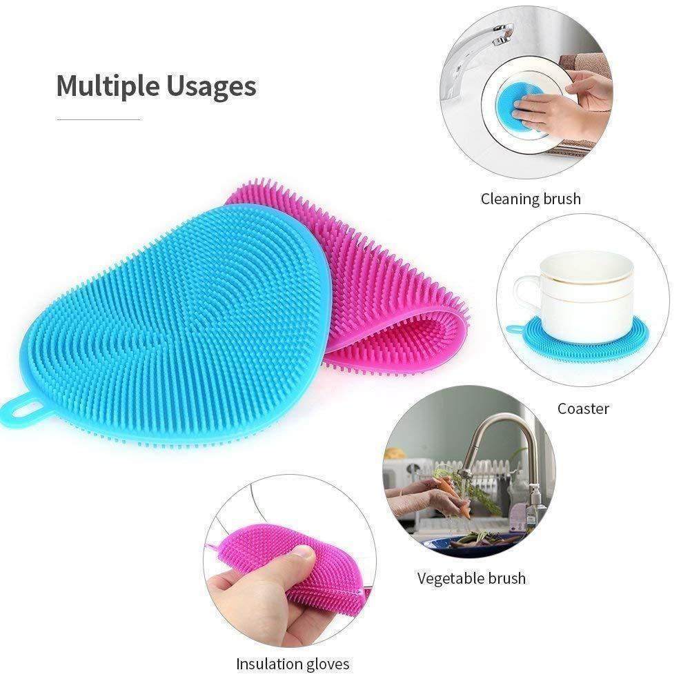 Food Grade Multi-Function Antibacterial Silicone Scrubber Sponge Cleaning Brush Kitchen , 5pcs
