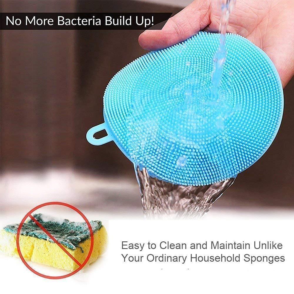 Food Grade Multi-Function Antibacterial Silicone Scrubber Sponge Cleaning Brush Kitchen , 5pcs