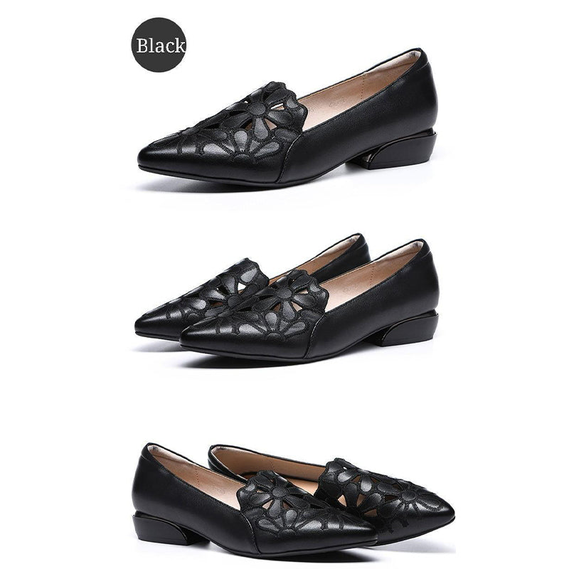 Women's Pointed Toe Hollow Breathable Comfortable Leather Shoes
