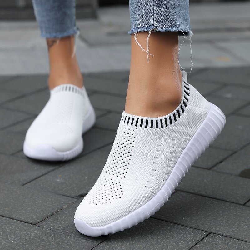 Women's Comfy Color Block Slip-on Shoes Knit Sneakers
