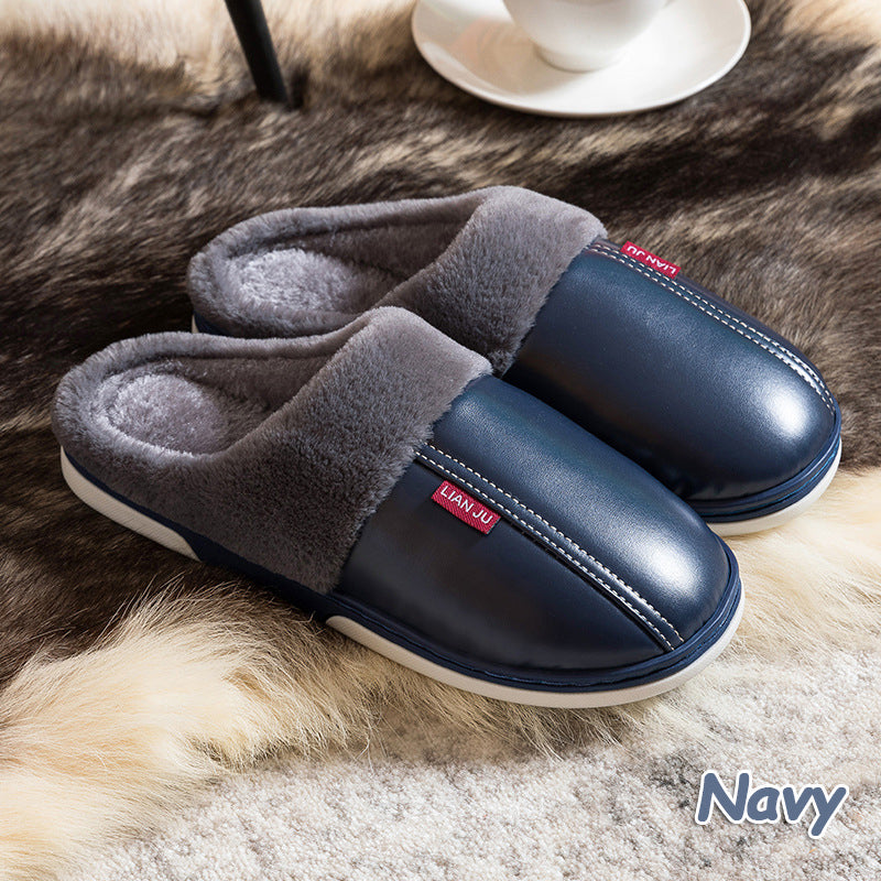 Non-slip waterproof fashion leather cotton slippers
