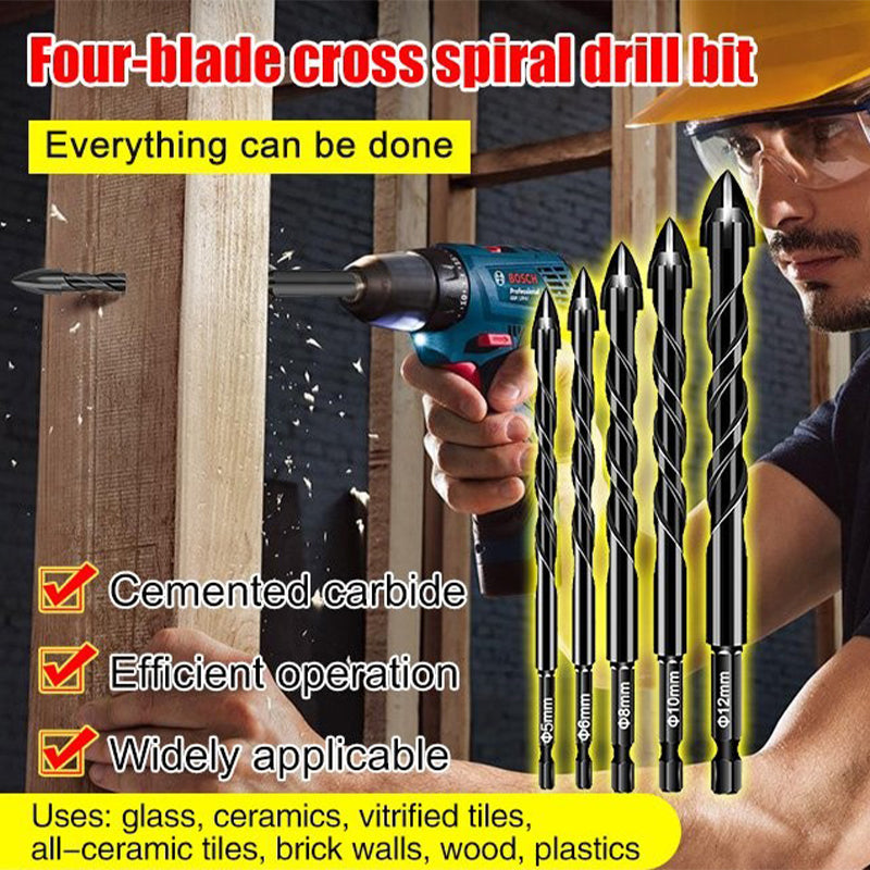 Four-blade cross spiral drill bit