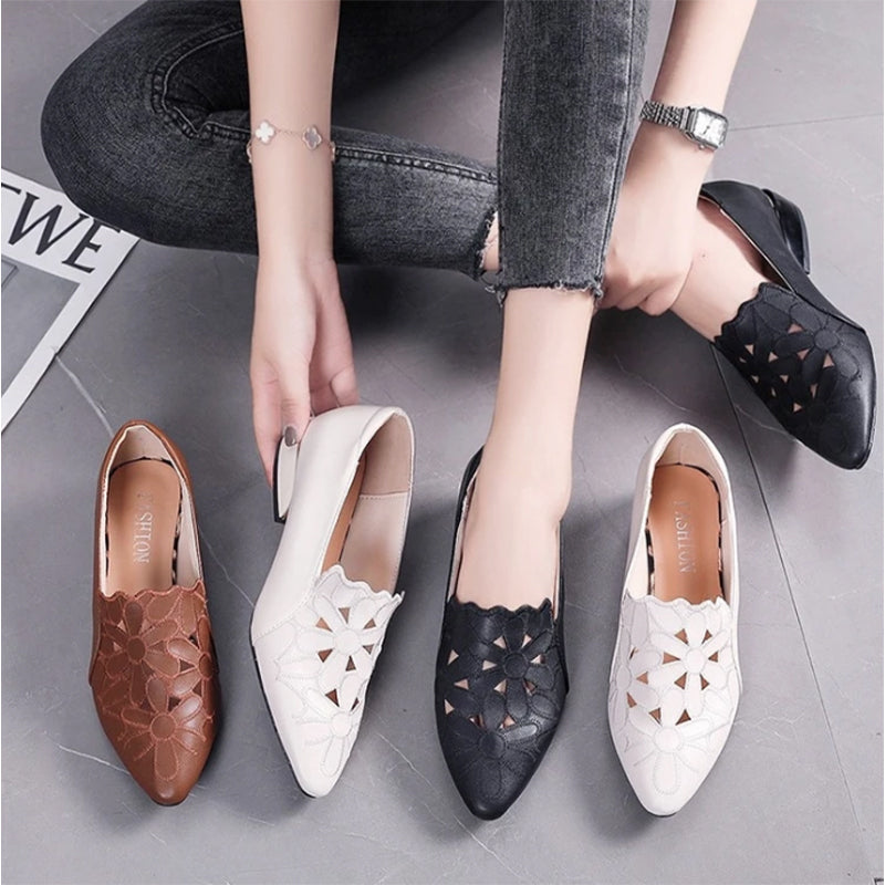 Women's Pointed Toe Hollow Breathable Comfortable Leather Shoes