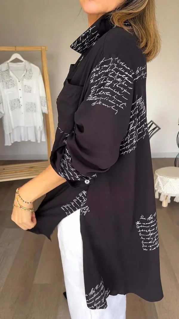 Trendy letter print cuffed shirt
