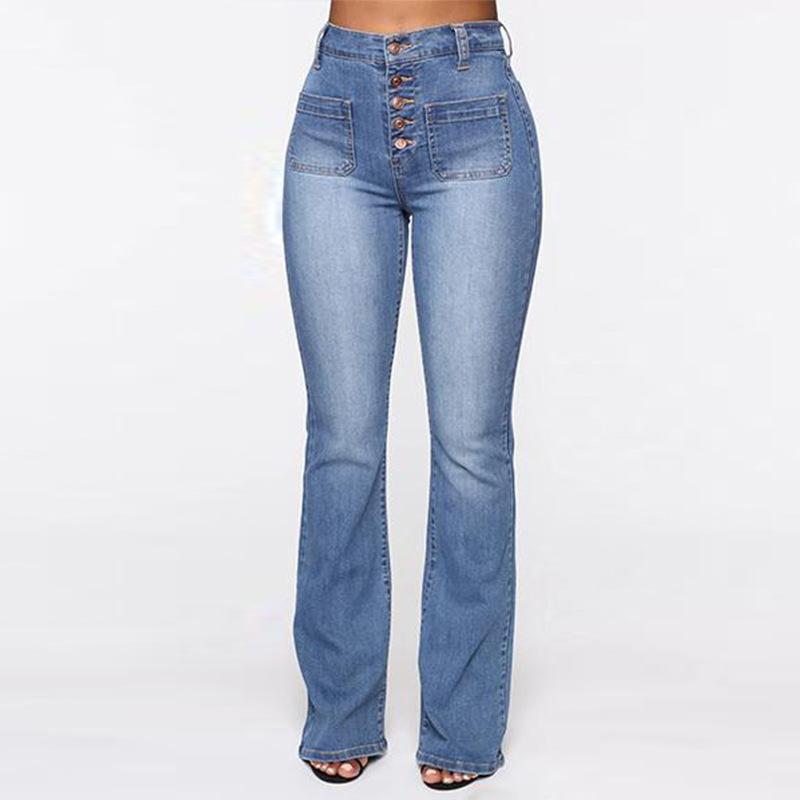 High waist slim jeans with button placket