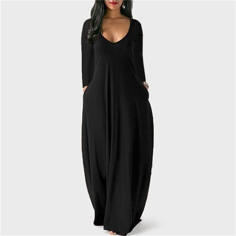 Solid Slant Pocket Dress