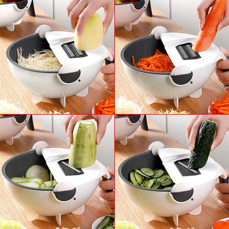 Nine-in-one multifunctional vegetable draining and cutting device