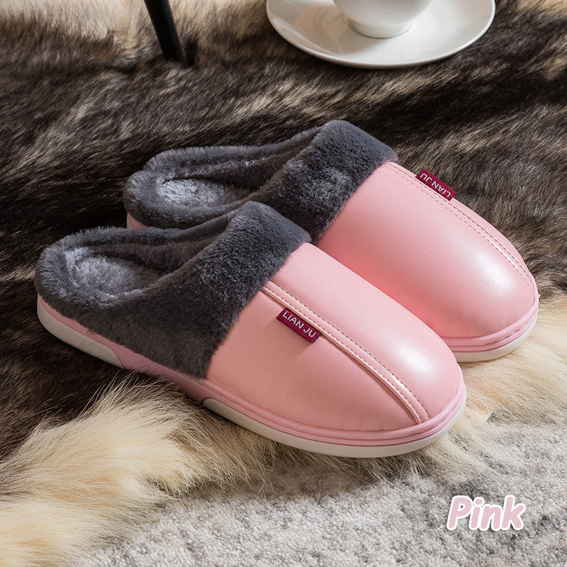 Non-slip waterproof fashion leather cotton slippers