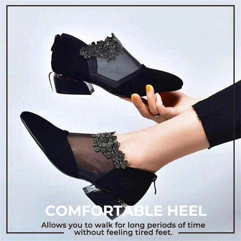 Rhinestone Hollow Chunky Heel Shoes