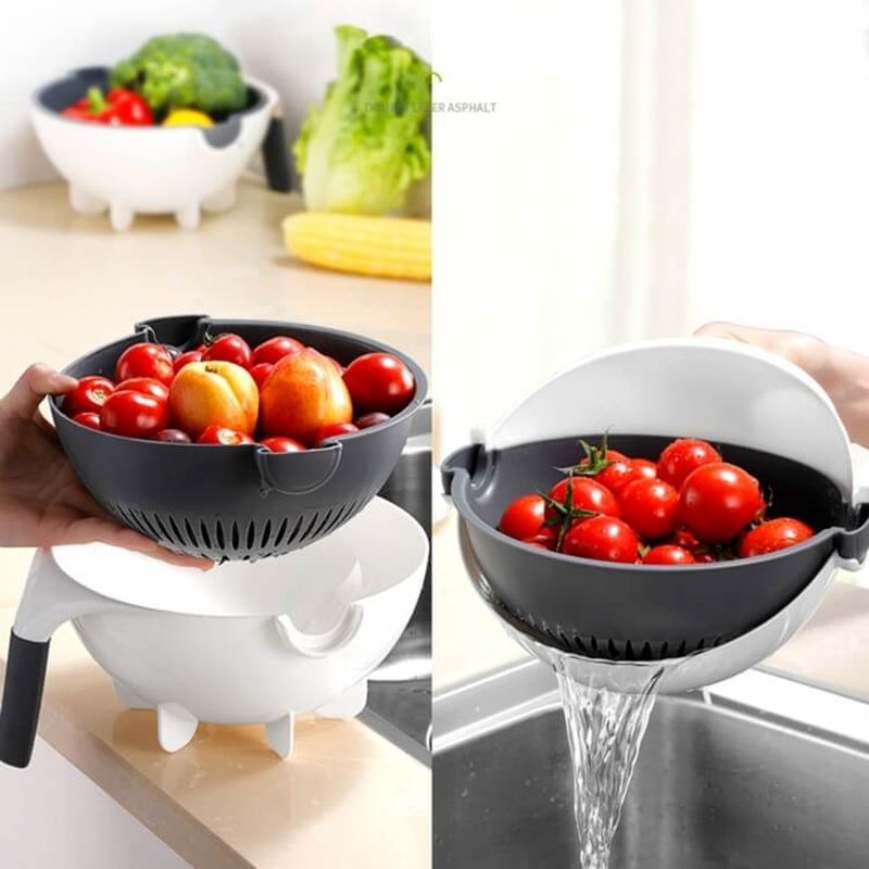 Nine-in-one multifunctional vegetable draining and cutting device