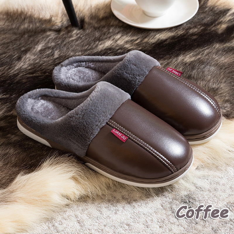 Non-slip waterproof fashion leather cotton slippers