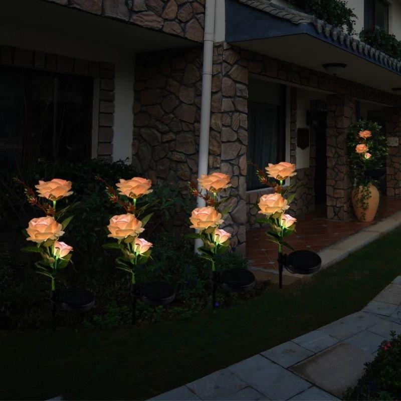 SPRING ARTIFICIAL ROSE SOLAR GARDEN STAKE LIGHTS