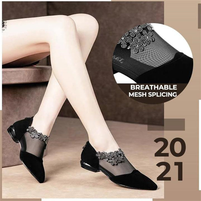 Rhinestone Hollow Chunky Heel Shoes