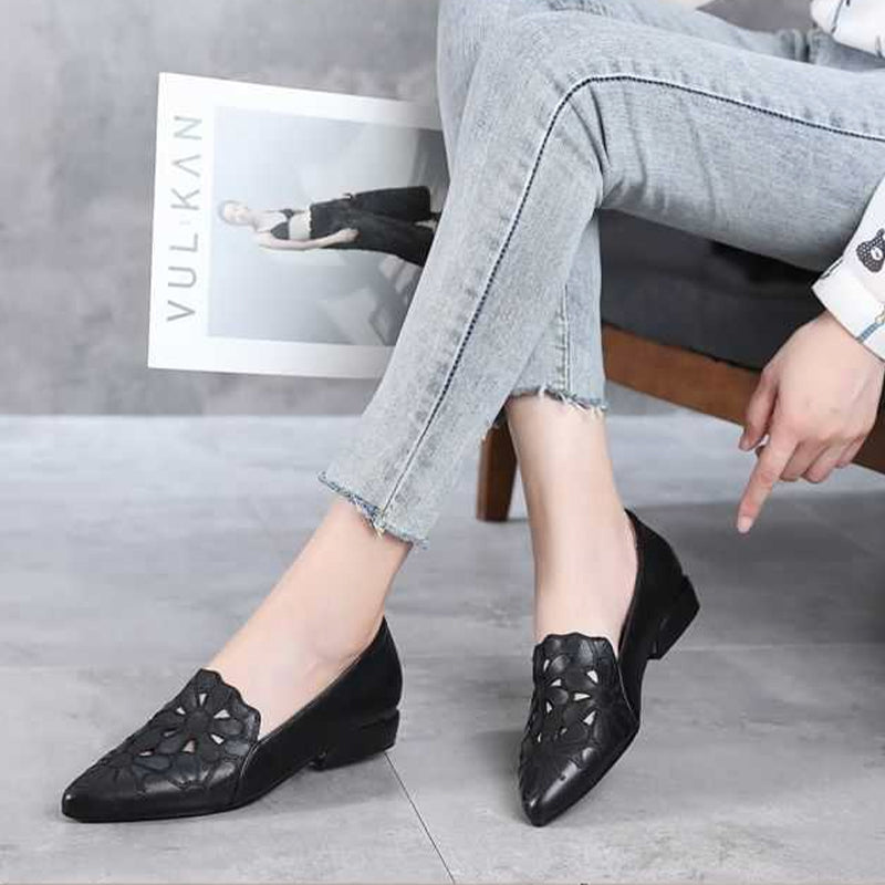Women's Pointed Toe Hollow Breathable Comfortable Leather Shoes