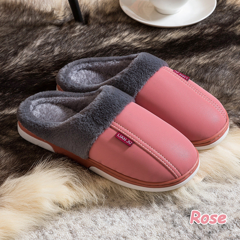 Non-slip waterproof fashion leather cotton slippers
