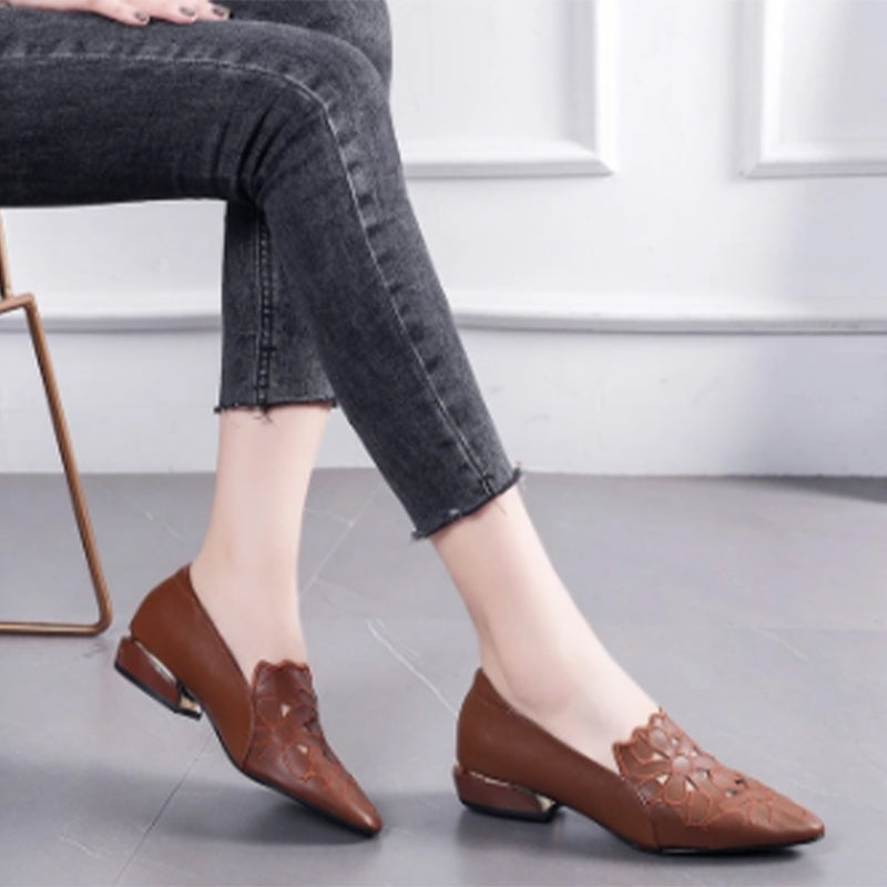 Women's Pointed Toe Hollow Breathable Comfortable Leather Shoes