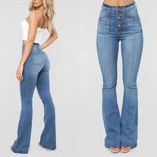 High waist slim jeans with button placket