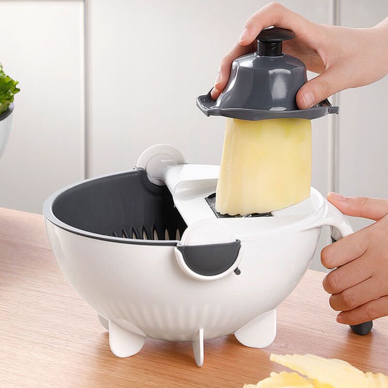 Nine-in-one multifunctional vegetable draining and cutting device