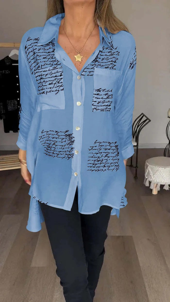 Trendy letter print cuffed shirt