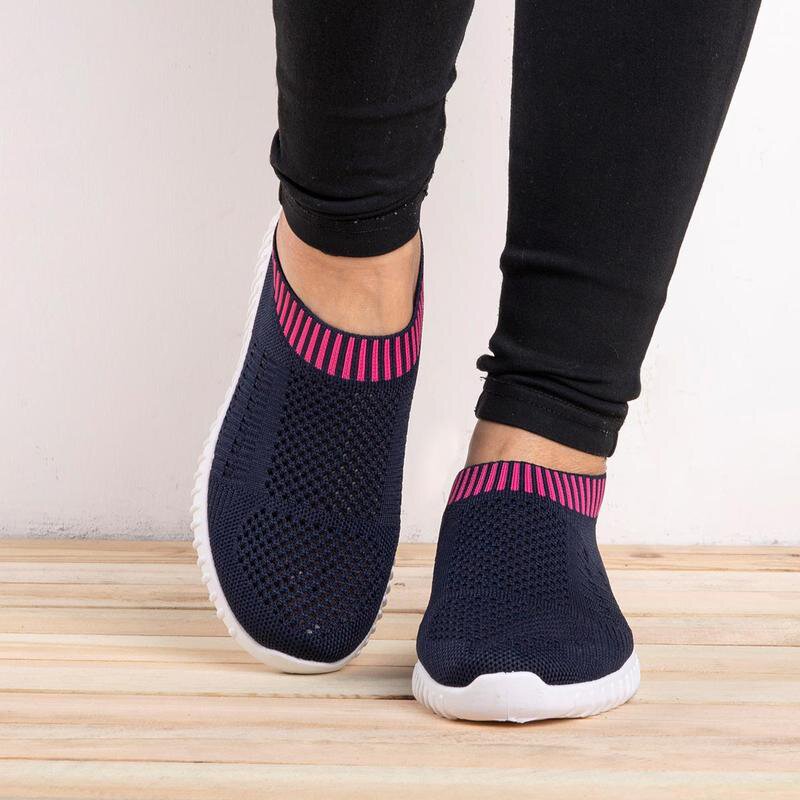 Women's Comfy Color Block Slip-on Shoes Knit Sneakers