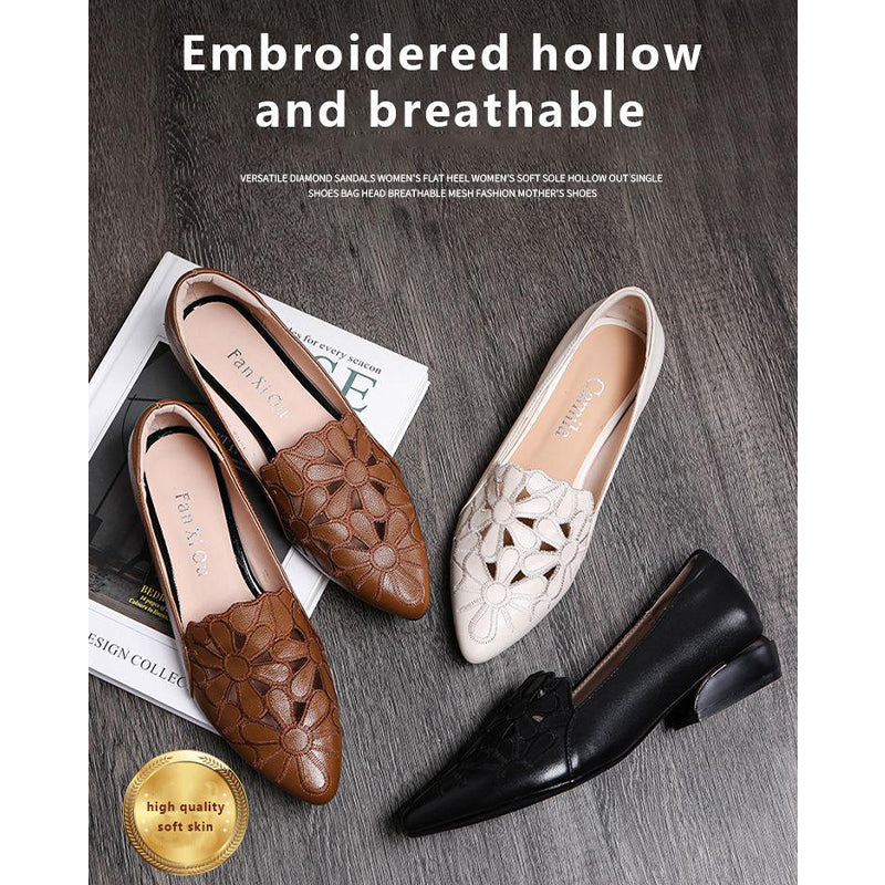 Women's Pointed Toe Hollow Breathable Comfortable Leather Shoes