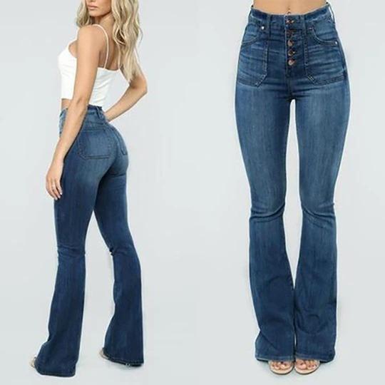 High waist slim jeans with button placket