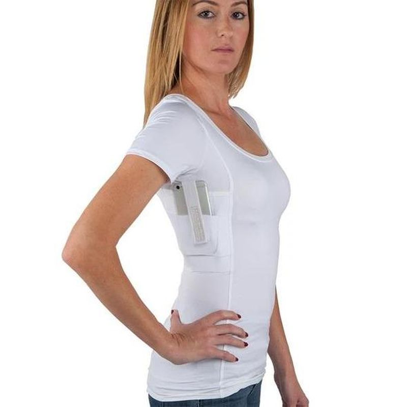 Hidden holster tactical high elastic round neck T-shirt