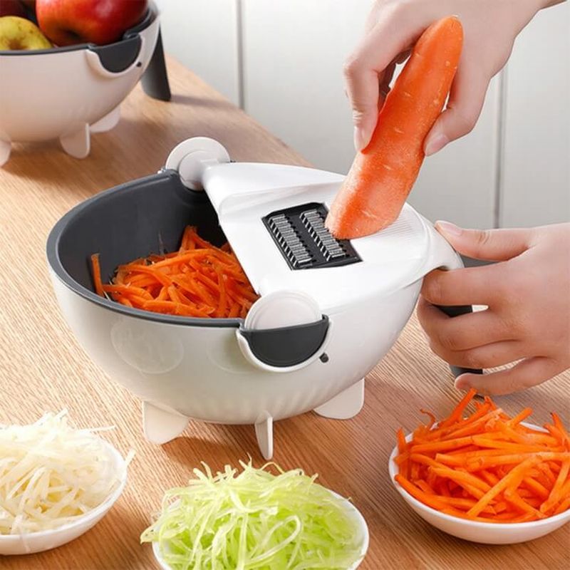 Nine-in-one multifunctional vegetable draining and cutting device